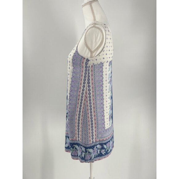 Aeropostale Floral Boho Sleeveless Rayon Dress White & Blue Size Small - Picture 2 of 11